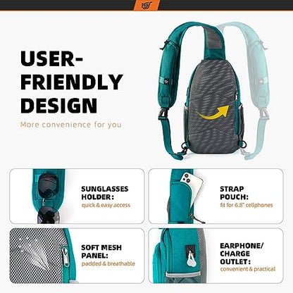 SKYSPER Sling Bag RFID Crossbody Sling Backpack Cross Body Shoulder Bag Travel Hiking Daypack for Women Men(Cyan) - color: Cyan