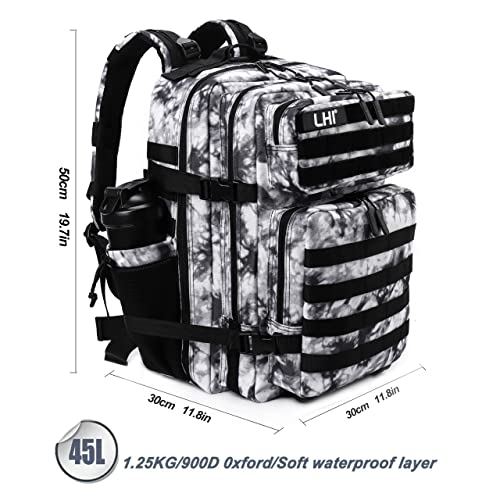 LHI Military Tactical Backpack for Men Molle Daypack 45L Army 3 Days Assault Pack Bag Large Rucksack With Bottle Holder Black and White(12*20*12) - color: 1.2 Black and White