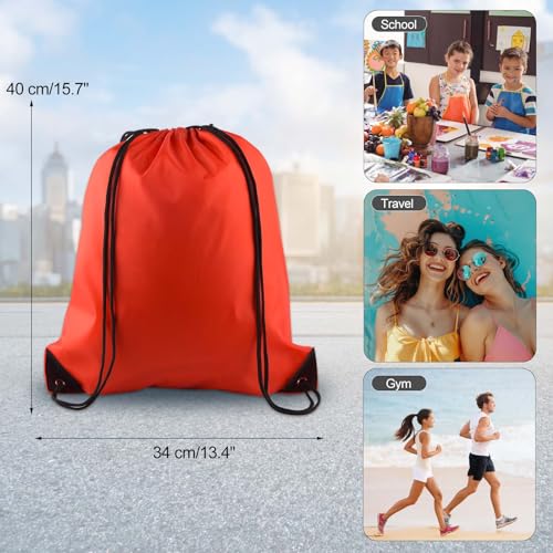 KUUQA 12 Pcs Drawstring Backpack Bags Sport Gym Sack Cinch Bags Bulk for School Traveling and Storage (Red) - color: Red