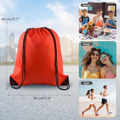 KUUQA 12 Pcs Drawstring Backpack Bags Sport Gym Sack Cinch Bags Bulk for School Traveling and Storage (Red) - color: Red