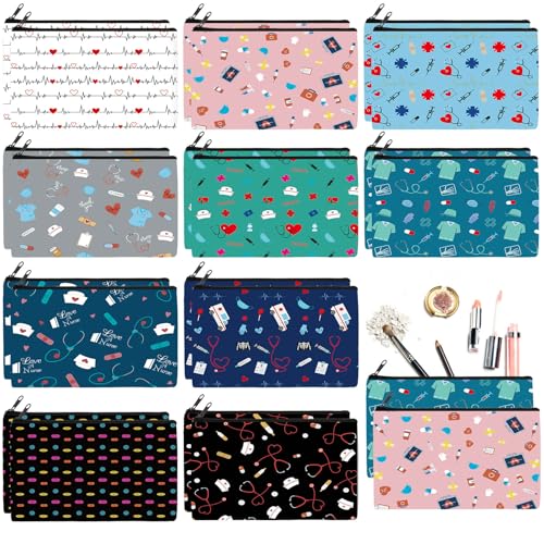 Reginary 20 Pcs Makeup Bags Gifts for Women Canvas Cosmetic Bags with Zipper Bulk Gift for Women Travel Purse Organizer Pouch Accessory, Toiletry Large Capacity, 7 x 4.3 Inch(Nurse) - style: Nurse