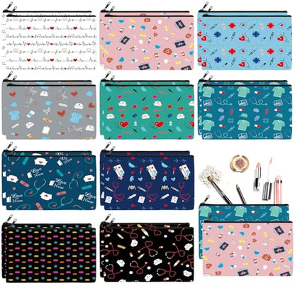 Reginary 20 Pcs Makeup Bags Gifts for Women Canvas Cosmetic Bags with Zipper Bulk Gift for Women Travel Purse Organizer Pouch Accessory, Toiletry Large Capacity, 7 x 4.3 Inch(Nurse) - style: Nurse