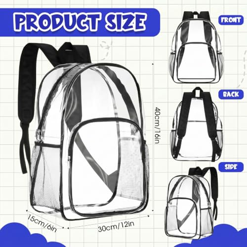 Amylove 29 Pcs Clear Backpacks with Study Supplies, 16in Transparent PVC Bag for Elementary, Intermediate, or High School, Stadium Approved See Through Bookbag to Study Supplies for Students - size: 16in