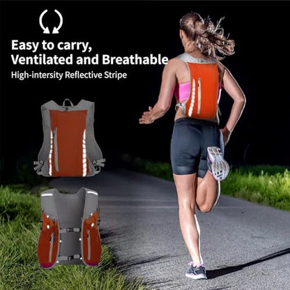 Hydration Running Vest for Women Men,Lightweight Breathable Reflective Hydration Pack with 500ml Water Bottle,Hydration Vest Pack Backpack for Hiking,Camping,Trail Running,Cycling,Race,Marathon - color: 673RV-Sun Orange