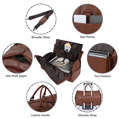 seyfocnia Convertible Travel Garment Bag,Carry on Garment Duffel Bag for Men Women - 2 in 1 Hanging Suitcase Suit Business Travel Bag - color: Brown-2zipper pocket