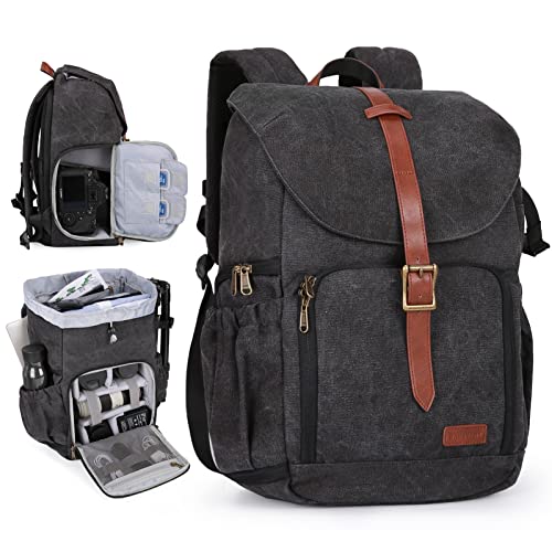 BAGSMART Camera Backpack, DSLR SLR Waterproof Camera Bag, Anti-Theft Photography Backpack with 15 Inch Laptop Compartment, Tripod Holder & Rain Cover, Black - color: B-black[single Buckle]