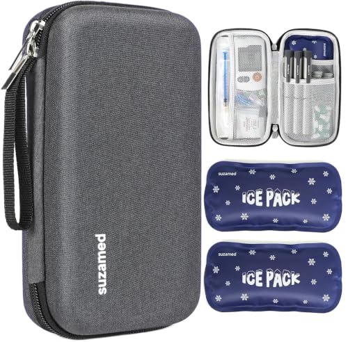 suzamed Insulin Cooler Travel Case,EVA Insulation Travel Medicine Kit with 2 Ice Packs for Diabetes Care,Insulin Pen and Other Diabetic Supplies (Dark gray) - color: Dark gray