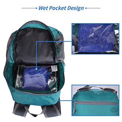 WATERFLY Lightweight Packable Hiking Backpack: 30L Foldable Travel Daypack Ultralight Camping Day Pack for Woman Man - color: Green