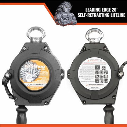 Malta Dynamics Edgehog Self Retracting Lifeline – 20’ Leading Edge Fall Protection Yoyo Cable, Class 2 Retractable Lanyard with Quick-Action Brake, OSHA and ANSI Compliant Safety Lanyard - size: 20 Foot