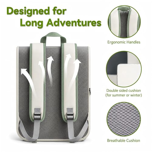 Large Cat Backpack Carrier with Front Window & Super Large Space, Designed for Long Adventures Travel Hiking, Pet Carrier Backpack for Cats Small Puppies up to 16.5lbs, Green White