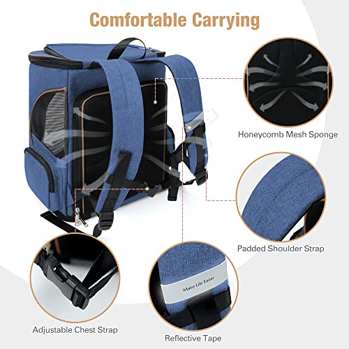 Lekereise Large Cat Backpack Carrier Fit Up to 20 25 Lbs, Expandable Pet Carrier Backpack Foldable Dog Backpack Carrier, Blue - color: Blue, size: 24.4"L x 14"W x 16.2"H