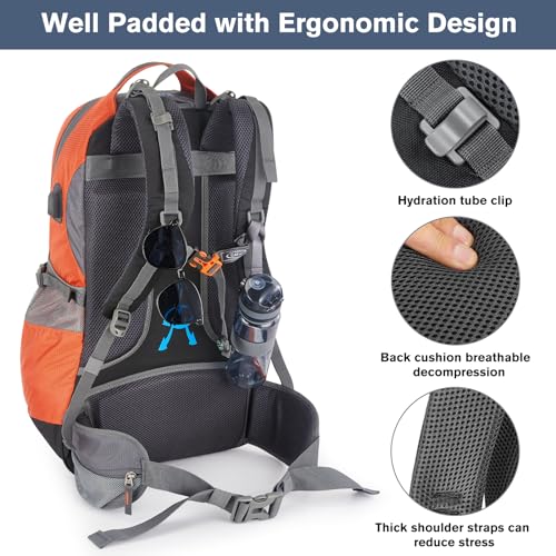 G4Free 50L Hiking Backpack Waterproof Daypack Outdoor Camping Climbing Backpack with Rain Cover for Men Women - color: Orange01