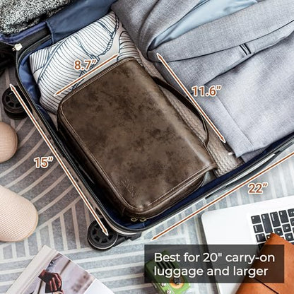 Elviros Hanging Toiletry Bag Removable Travel Bag PU leather Makeup Cosmetic Organizer Kit, Coffee - color: Coffee