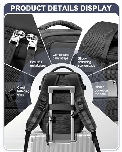 SEAFEW Black Travel Backpack for Women Men, Carry on Backpack Flight Approved Item Bag, Casual Daypacks Cabin Bagage, Hiking Backpack Lightweight Rucksack, Business Laptop Backpack Small