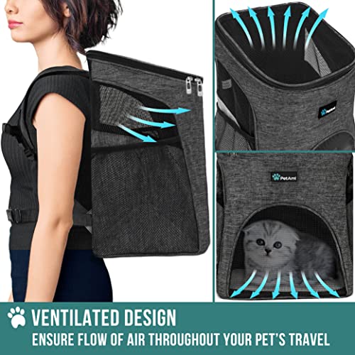 PetAmi Cat Backpack Carrier, Airline Approved Pet Carrier Backpack for Small Dogs and Large Cats, Soft Sided Collapsible Ventilated with Sherpa Bed for Hiking Travel, Max 18 lbs, Heather Charcoal - color: Heather Charcoal