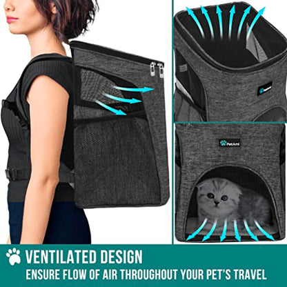 PetAmi Cat Backpack Carrier, Airline Approved Pet Carrier Backpack for Small Dogs and Large Cats, Soft Sided Collapsible Ventilated with Sherpa Bed for Hiking Travel, Max 18 lbs, Heather Charcoal - color: Heather Charcoal