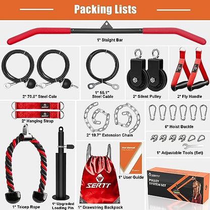 SERTT Home Gym Pulley System - Tricep Workout, Lat Pulldown, Biceps Curl, Triceps, Shoulders, Back, Forearm, Weight Cable for Squat Rack, Garage - color: Red