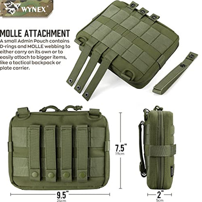 WYNEX Tactical Admin Molle Pouch, Medical EDC EMT Utility Bag Shell Design Attachment Pouches 1000D Nylon Hiking Belt Bags - color: Army Green