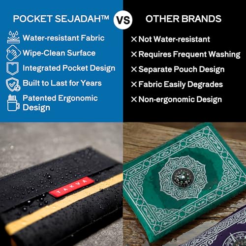 TAKVA The Pocket Sejadah™ | Portable Foldable Travel Prayer Mat, Waterproof, Ramadan/Eid Gift, Perfect Muslim Gift, Pocket Size (Design in Japan, Made in Turkey) - color: Black