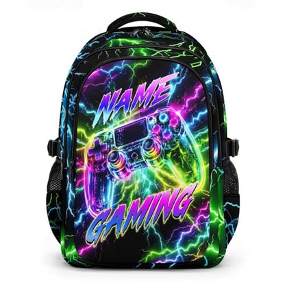 Boys Gaming Backpack Personalized School Backpacks for Kids Teens Game Lovers, 17 Inch Custom Game Controller Bookbags with 3 Compartments - color: Colorful