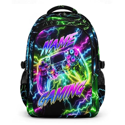 Boys Gaming Backpack Personalized School Backpacks for Kids Teens Game Lovers, 17 Inch Custom Game Controller Bookbags with 3 Compartments - color: Colorful