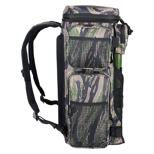 Evolution Fishing Drift Series Tackle Backpack, Outdoor Rucksack w/ 6 Fishing Tackle Trays, Heavy Duty - color: Tiger Stripe, size: 3700