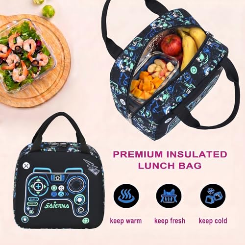 3PCS Kids Backpack Set, School Backpack with Lunch Bag & Pencil Case, Lightweight Waterproof Bookbag for Kids (Blue-Green Game) - color: Blue-green Game