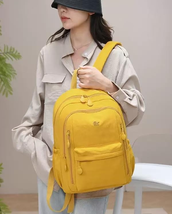 Casual Backpack, Multi-Pocket Design with Front Zipper Compartment (Yellow) - color: Yellow
