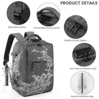 TANTOMI Travel Backpack for Women, Carry On Backpack with Wet-Dry Separation Compartment, TSA-Compliant Laptop Backpack, Personal Item Travel Bag with Anti-Theft Lock for Weekender (Dark Grey) - color: 1-dark Grey