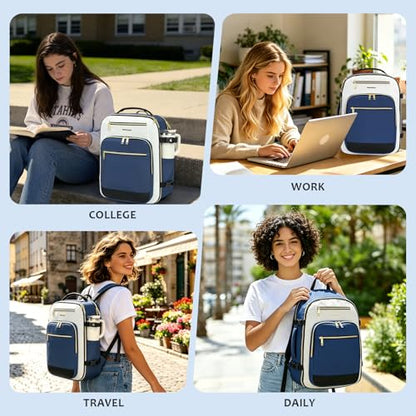 EMPSIGN 40L Travel Backpack for Women & Men, Airline Approved Carry On Backpack, TSA Personal Item Bag Waterproof, Overnight Weekender Essentials Backpacks for Business fits 17" Laptop, Haze Blue - color: Beige/Haze Blue/Black
