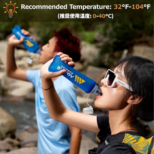 Azarxis TPU Soft Flask Collapsible Water Bottle Running Folding Gel Water Reservoir Handheld for Hydration Pack Hiking Cycling Climbing Jogging Marathon Trail Race - color: #01 Blue - 250 ml - 2-pack
