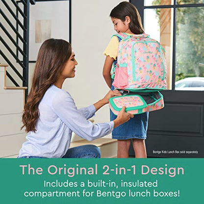 Bentgo Kids 2-in-1 Backpack & Insulated Lunch Bag - Durable 16” Backpack & Lunch Container in Unique Prints for School & Travel - Water Resistant, Padded & Large Compartments (Tropical) - color: Tropical