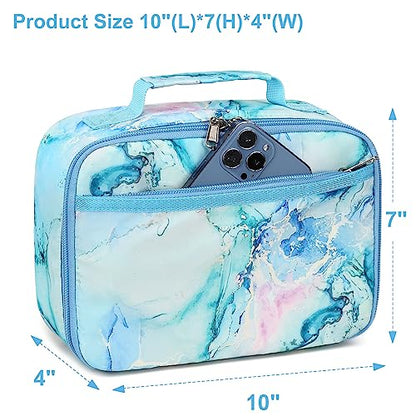 LEDAOU Kids Lunch Box, Insulated Lunch Bag for Girls Boys, Reusable Lunchbox for School Preschool Kindergarten Daycare, Lightweight Blue Marble Lunch Tote - color: Marble Blue