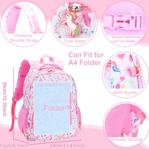 RHCPFOVR Kids Backpack for Girls - Girls Backpack 3-8 Ages Unicorn for Kids 15 Inch School Bookbag for Kindergarten Elementary School Bookbag for Girl 1st 2nd Grade - style: Pink Unicorn Garden