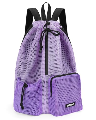 WANDF Swim Bag for Swimmers, Mesh Beach Backpack - color: Light Purple With 2 Front Pockets, size: Large