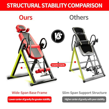 Inversion Table, Back Stretcher Machine for Back Pain Relief, Back Decompression, Hang Upside Down Back Stretcher, Lumbar Support, Easy to Assemble, Heavy Duty Up to 300LBS with Wider Backrest