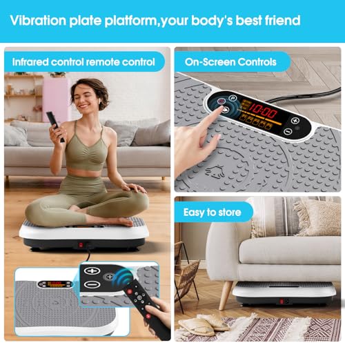 SoftGym Waver Vibration Plate Exercise Machine for Lymphatic Drainage Weight Loss,120 Speed Levels Vibrating Platform with Resistance Bands,Full-Body Workout Equipment for Muscle Activation - style: Slim- Grey White