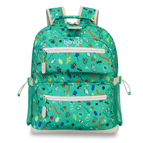 Bentgo Kids Backpack - Lightweight 14” Backpack in Fun Prints for School, Travel, & Daycare, Ideal for Ages 4+, Roomy Interior, Durable & Water-Resistant Fabric, & Loop for Lunch Bag (Bug Buddies) - color: Bug Buddies