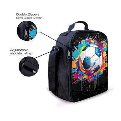 3PCS Soccer Backpack Set, 16" Lightweight Football Daypack, Soccer Ball Print Casual Laptop Backpack for Travel Camping Work (style-7) - color: Style-7