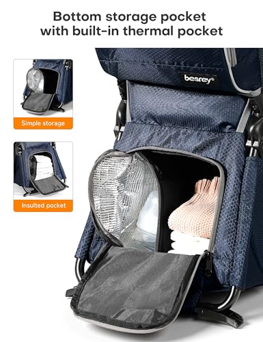 besrey Baby Backpack Carrier, Toddler Hiking Backpack with Safety 3-Height Seat, Adjustable Straps&Waist Belt, Foldable Frame Lightweight Large Capacity Child Carrier for Hiking (Blue) - color: Blue