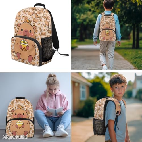 3PCS Backpacks for Boys Girls, Cute Capybara 3 in 1 School Bag with Insulated Lunch Box Pencil Case for Middle High School Students - color: Cute Capybara