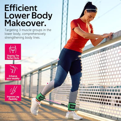 WALITO Ankle Resistance Bands with Cuffs, Exercise Bands for Legs and Butt, Booty Workout Equipment for Kickbacks and Hip Fitness Training - color: Green