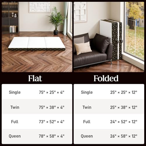 GEMBED Tri-Fold Memory Foam Mattress Full - 4 Inch Portable Folding Sofa Bed with Handle & Washable Cover, Floor Sofa Bed with Non-Slip Base, Space-Saving for Room, Travel, Guest Bed, RV, 73"x52"x4" - size: Full, style: 4 Inch