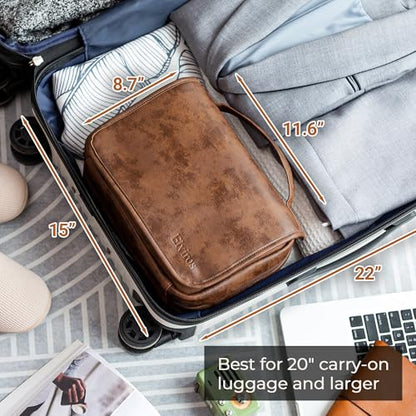 Elviros Hanging Toiletry Bag Removable Travel Bag PU leather Makeup Cosmetic Organizer Kit, Dark Brown - color: Dark Brown