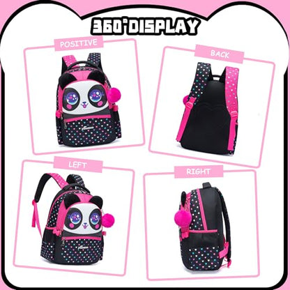 Panda Kids Backpacks for Girls School Bag with Lunch Box School Backpack for Girls Set Cute Bookbag for Kindergarten - color: Black Panda