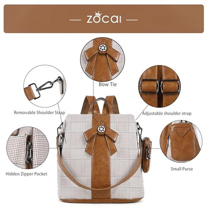 ZOCAI Backpack Purse for Women Fashion Backpack Purses PU Leather Daypacks Anti-Theft Shoulder Bag Satchel Purse - color: 2-brown