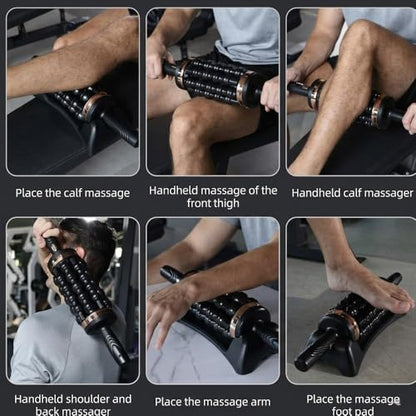 Electric Rolling Percussive Massager, Electric Fascia Roller Massager with Hands-Free Base, Rechargeable Fascia Roller for Back, Legs, Feet, Deep Tissue Muscle Recovery (Rose Gold) - color: Rose Gold
