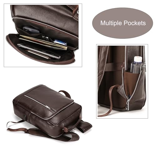 LUUFAN Genuine Leather Backpack Men Casual Daypack 15.6 Inch Laptop Rucksack Business Travel Outdoor Shoulder Bag with Trolley Sleeve (Coffee) - color: 8028-coffee