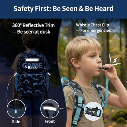 Kids Backpack for Boys - 17 Inch Insulated School Bag Ages 8-10 | Elementary Backpack for Grades 3-5, Fits Binder Laptop, Insulated Pocket, Reflective Strips, S-Curve Straps, Black Game - color: Black Game
