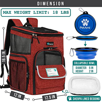 PetAmi Dog Backpack Carrier, Airline Approved 4-Way Entry Cat Backpack Carrier, Ventilated Mesh, Collapsible Pet Carrier for Small Puppy, Kitten, Hiking, Travel Car, Vet, up to 18 lbs, Red - color: Red